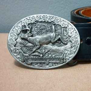 Vintage Remington belt buckle Engle Kress w/ leather belt